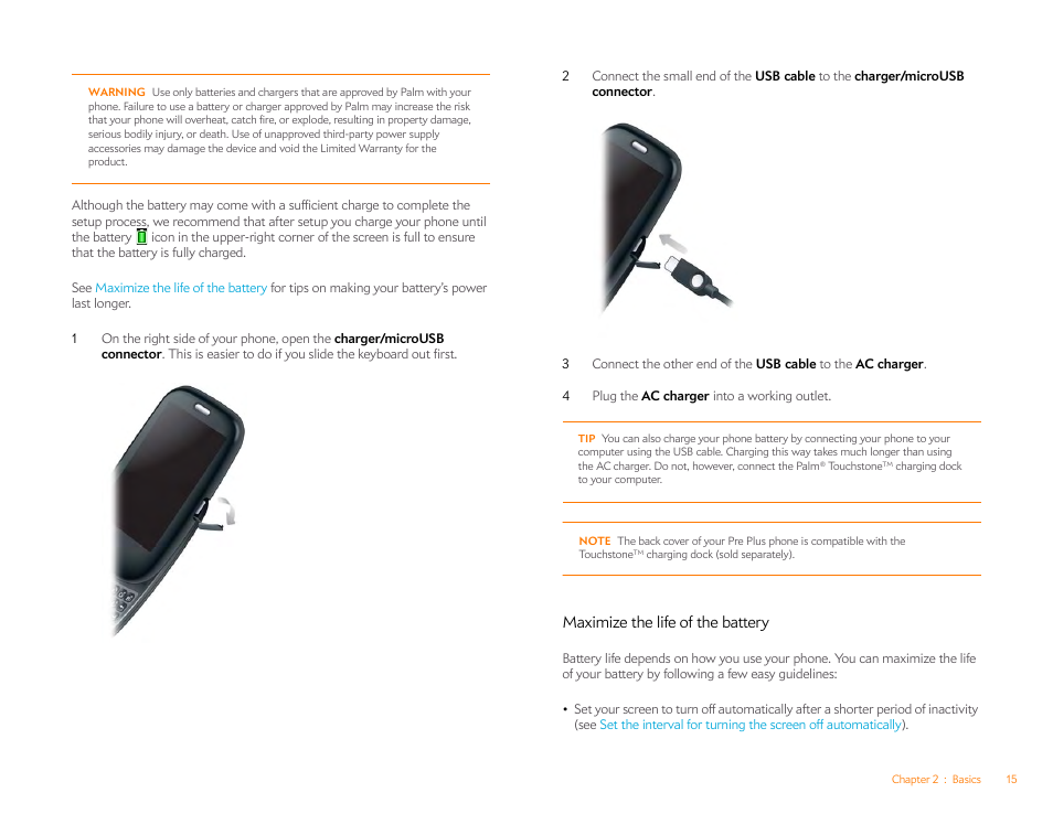 Maximize the life of the battery | Palm Pre Plus User Manual | Page 15 / 209