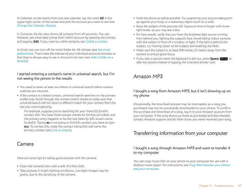 Camera, Amazon mp3, Transferring information from your computer | Palm Pre Plus User Manual | Page 177 / 209