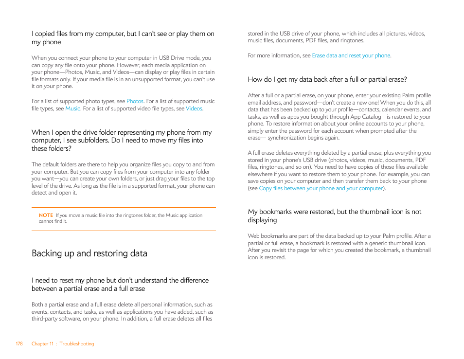 Backing up and restoring data | Palm Pre Plus User Manual | Page 178 / 209