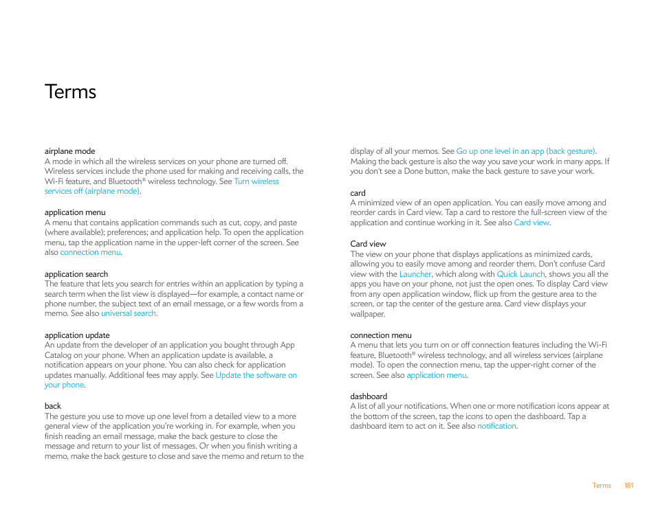 Terms | Palm Pre Plus User Manual | Page 181 / 209