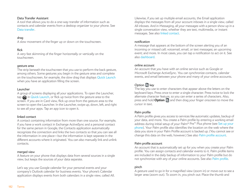 Launcher, Notification | Palm Pre Plus User Manual | Page 182 / 209