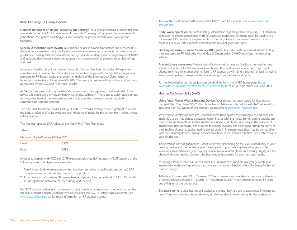 Palm Pre Plus User Manual | Page 186 / 209