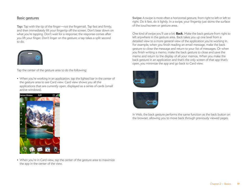 Basic gestures | Palm Pre Plus User Manual | Page 19 / 209