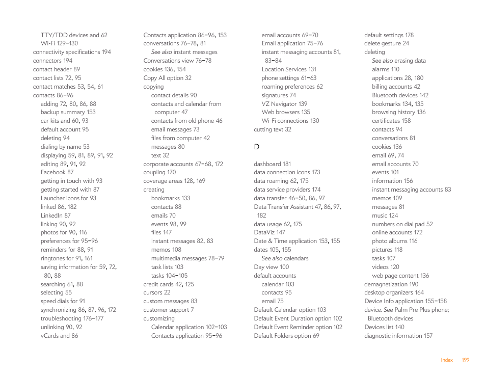 Palm Pre Plus User Manual | Page 199 / 209