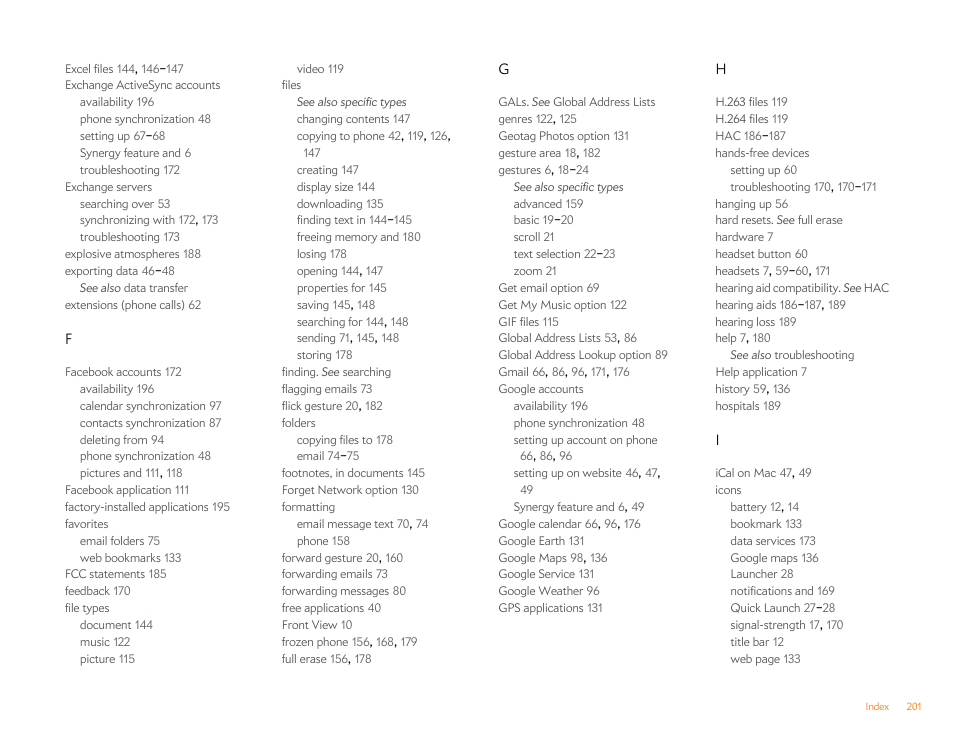 Palm Pre Plus User Manual | Page 201 / 209