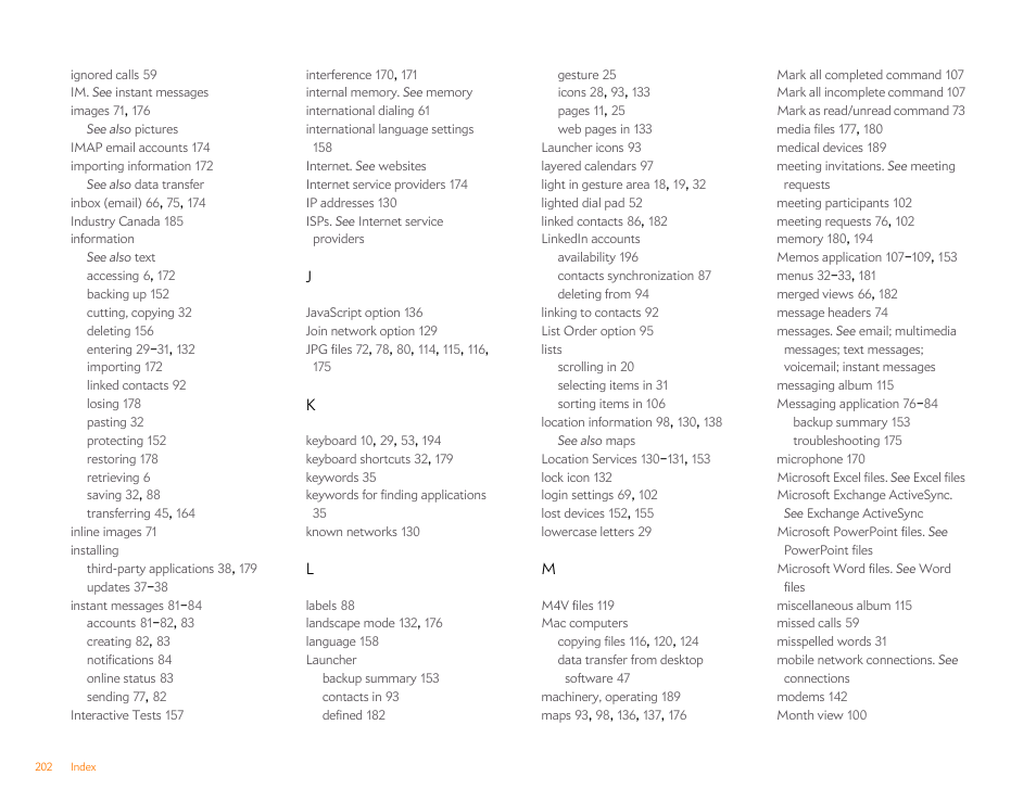 Palm Pre Plus User Manual | Page 202 / 209