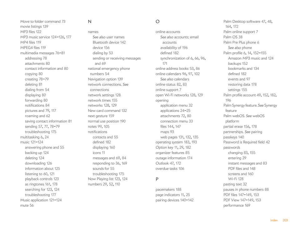 Palm Pre Plus User Manual | Page 203 / 209