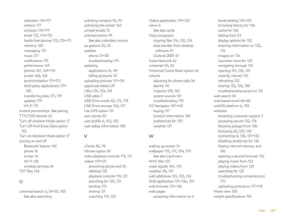 Palm Pre Plus User Manual | Page 207 / 209