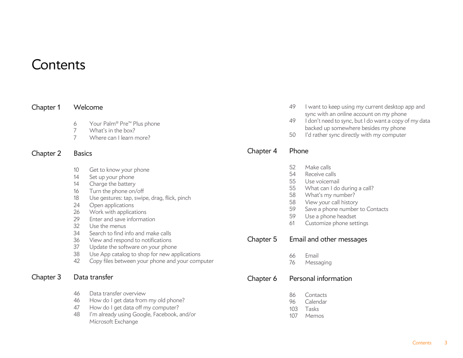 Palm Pre Plus User Manual | Page 3 / 209