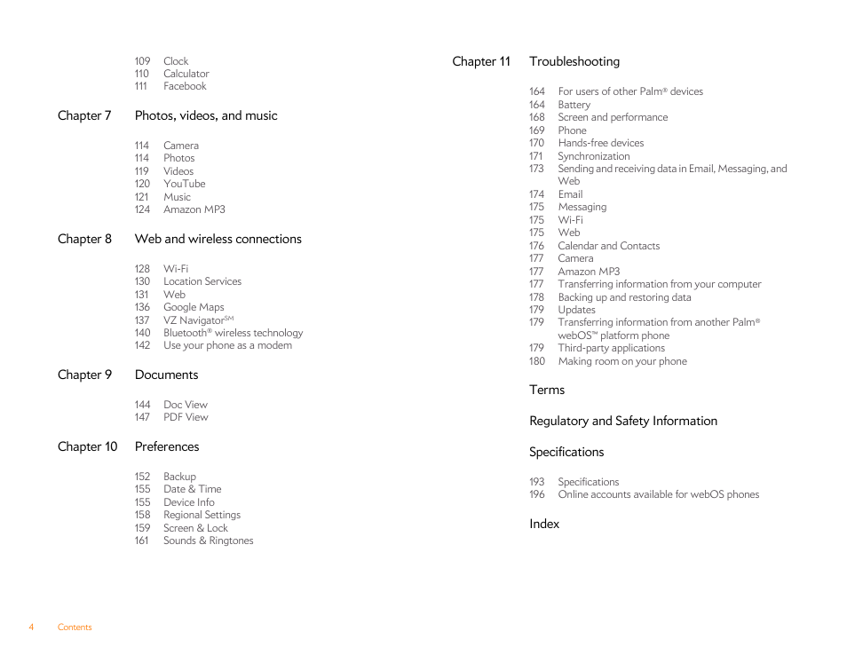 Palm Pre Plus User Manual | Page 4 / 209