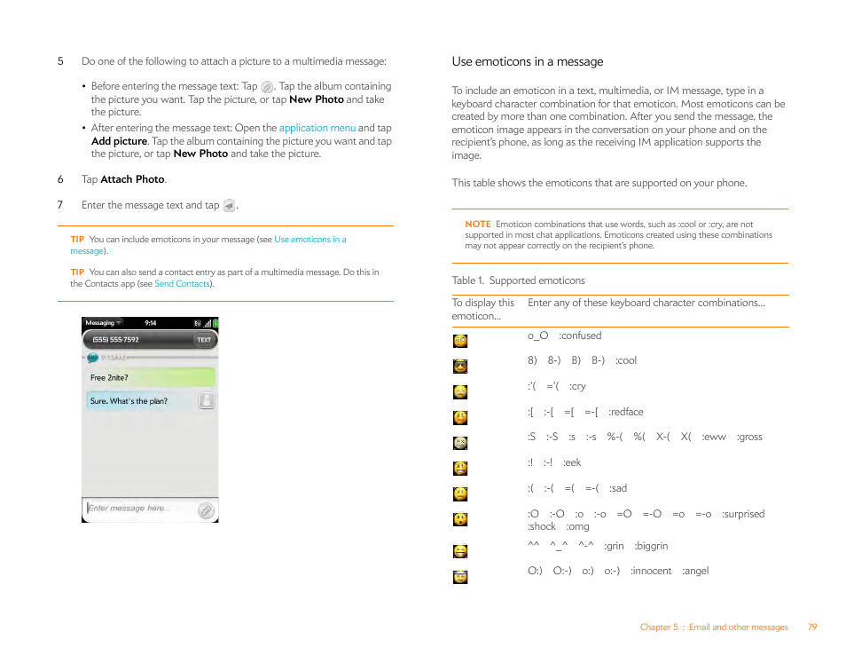 Use emoticons in a message | Palm Pre Plus User Manual | Page 79 / 209