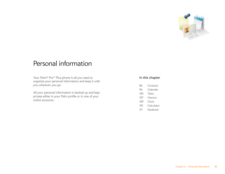 Personal information | Palm Pre Plus User Manual | Page 85 / 209