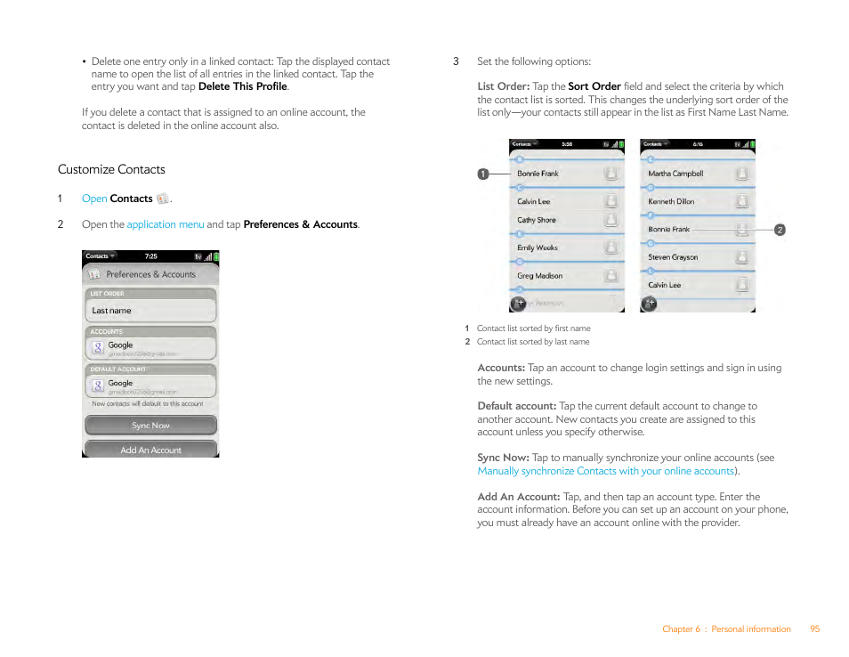 Customize contacts | Palm Pre Plus User Manual | Page 95 / 209