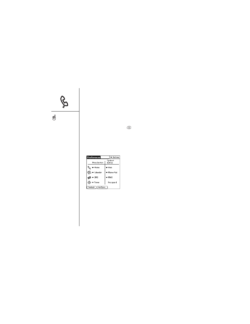 Button settings, Buttons preferences | Palm Treo 600 User Manual | Page 126 / 178