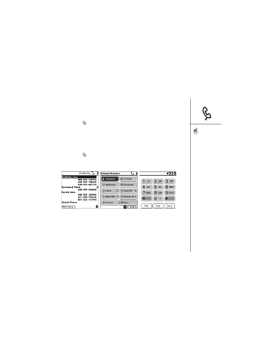 Dialing with a favorites button, Dialing with the onscreen dial pad | Palm Treo 600 User Manual | Page 41 / 178