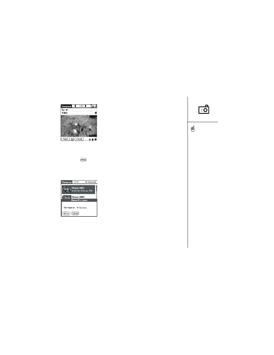 Moving pictures, Deleting a picture | Palm Treo 600 User Manual | Page 67 / 178