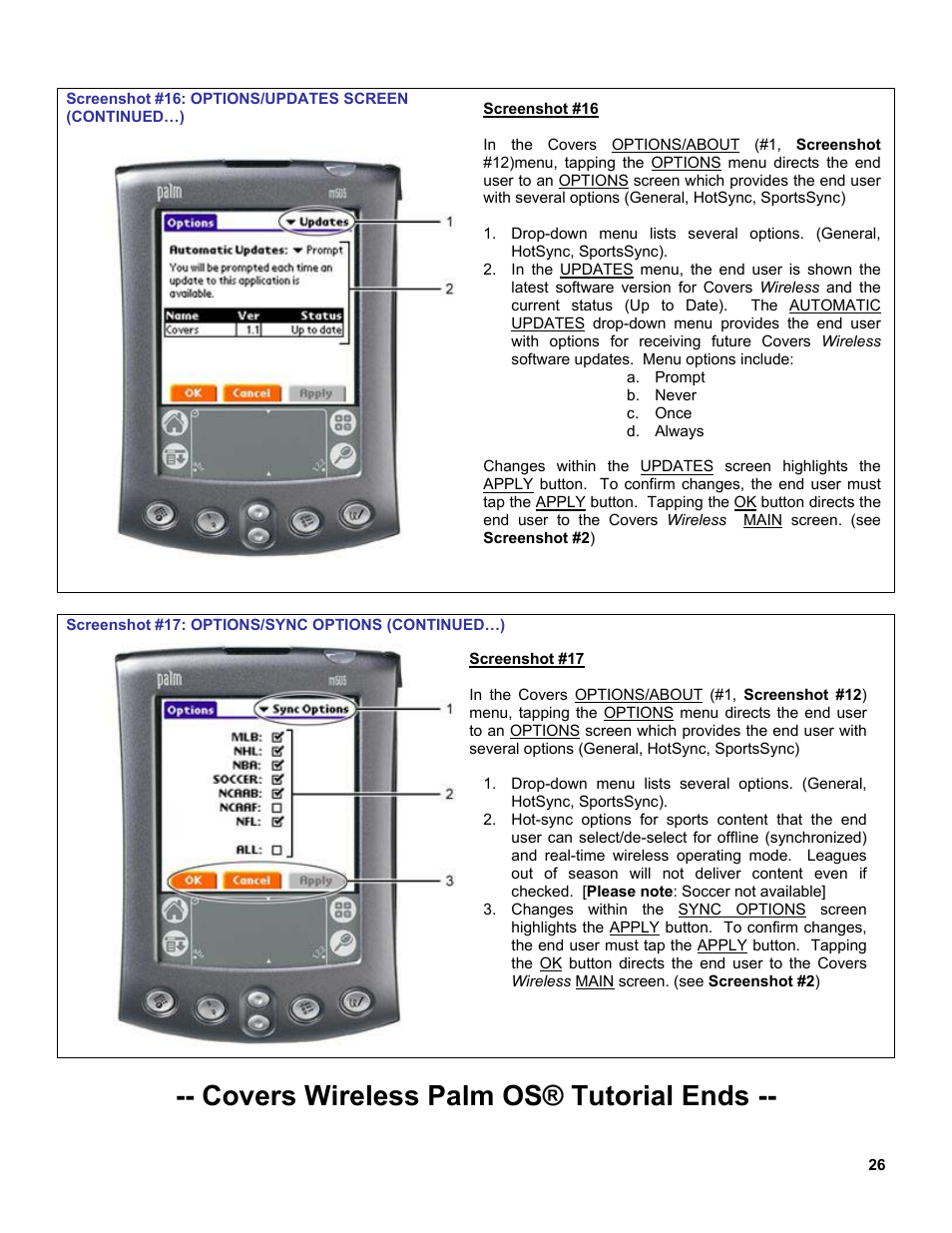 Covers wireless palm os® tutorial ends | Palm OS Devices User Manual | Page 26 / 30