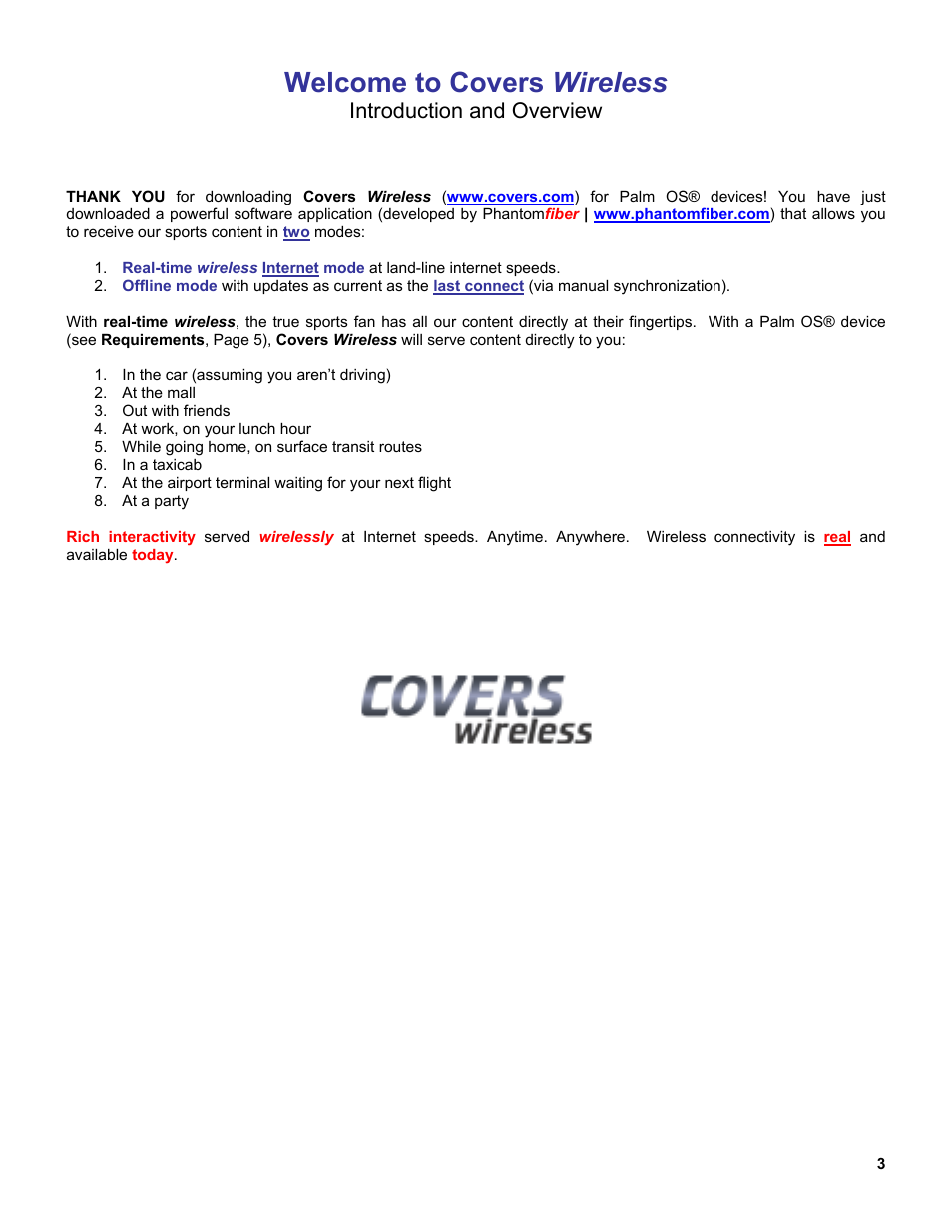 Welcome to covers wireless, Introduction and overview | Palm OS Devices User Manual | Page 3 / 30