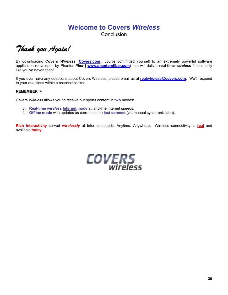 Welcome to covers wireless | Palm OS Devices User Manual | Page 30 / 30