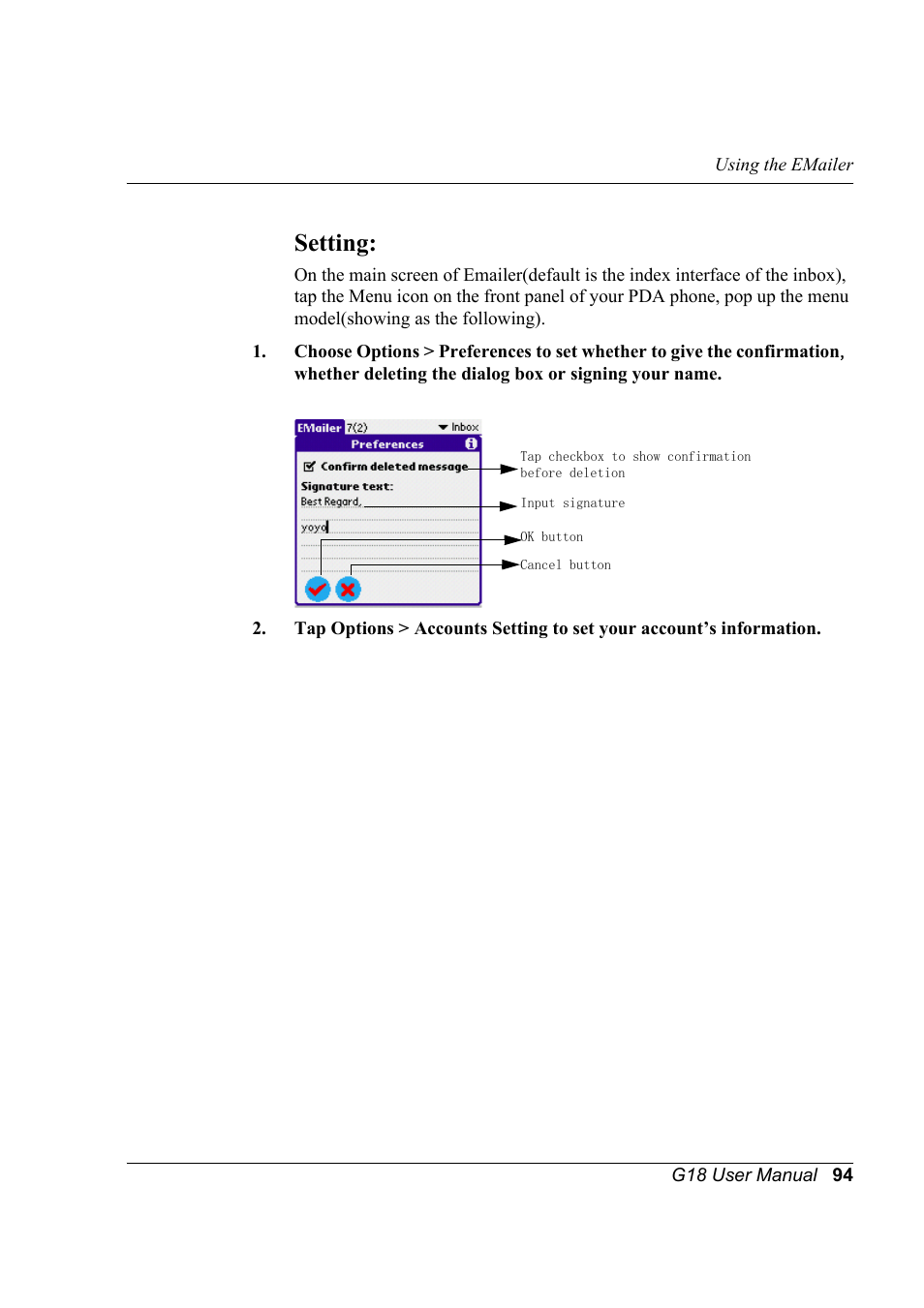 Setting | Palm XPLORE G18 User Manual | Page 105 / 276