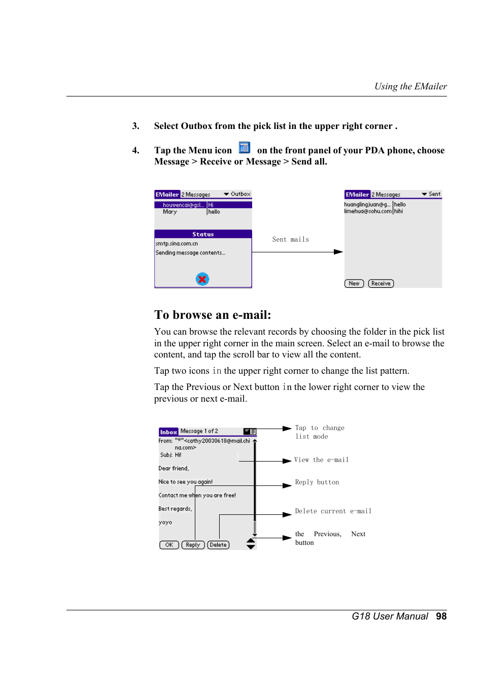 To browse an e-mail | Palm XPLORE G18 User Manual | Page 109 / 276
