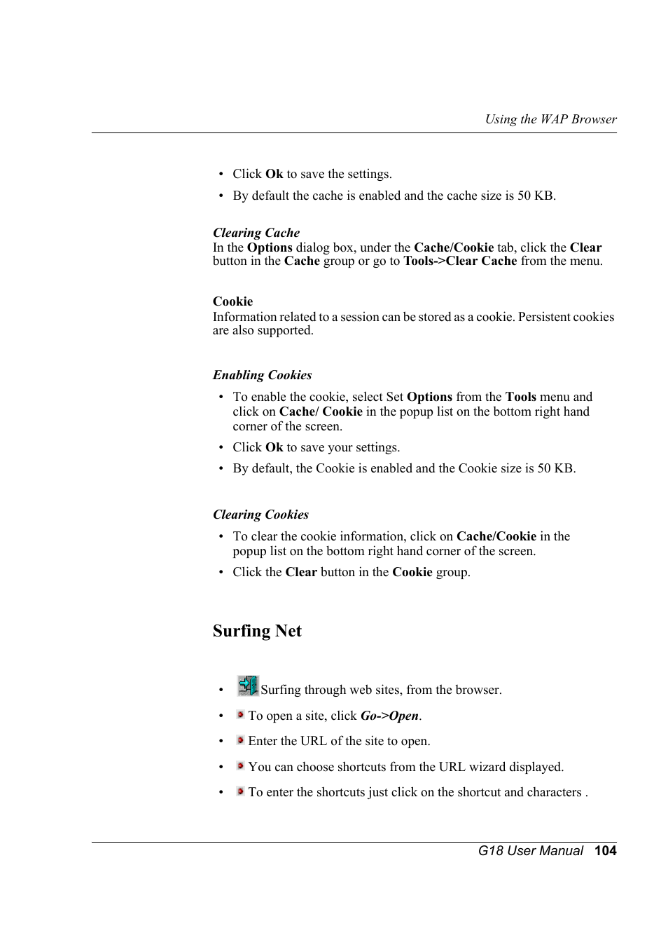 Surfing net | Palm XPLORE G18 User Manual | Page 115 / 276
