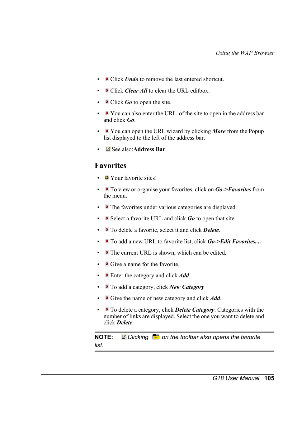 Favorites | Palm XPLORE G18 User Manual | Page 116 / 276