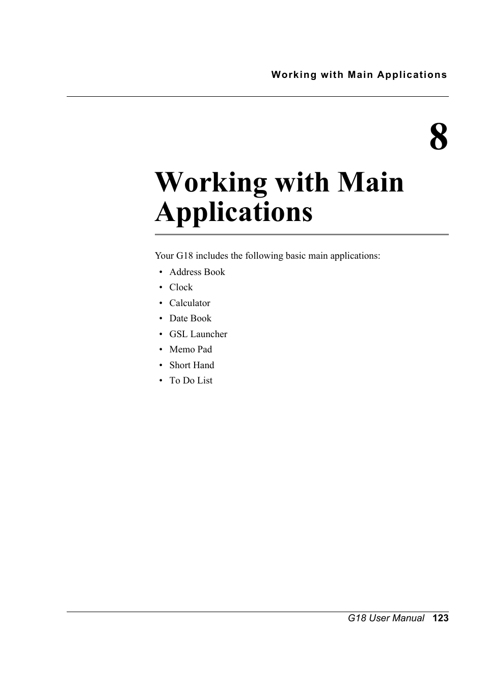 Working with main applications, 8 working with main applications | Palm XPLORE G18 User Manual | Page 134 / 276