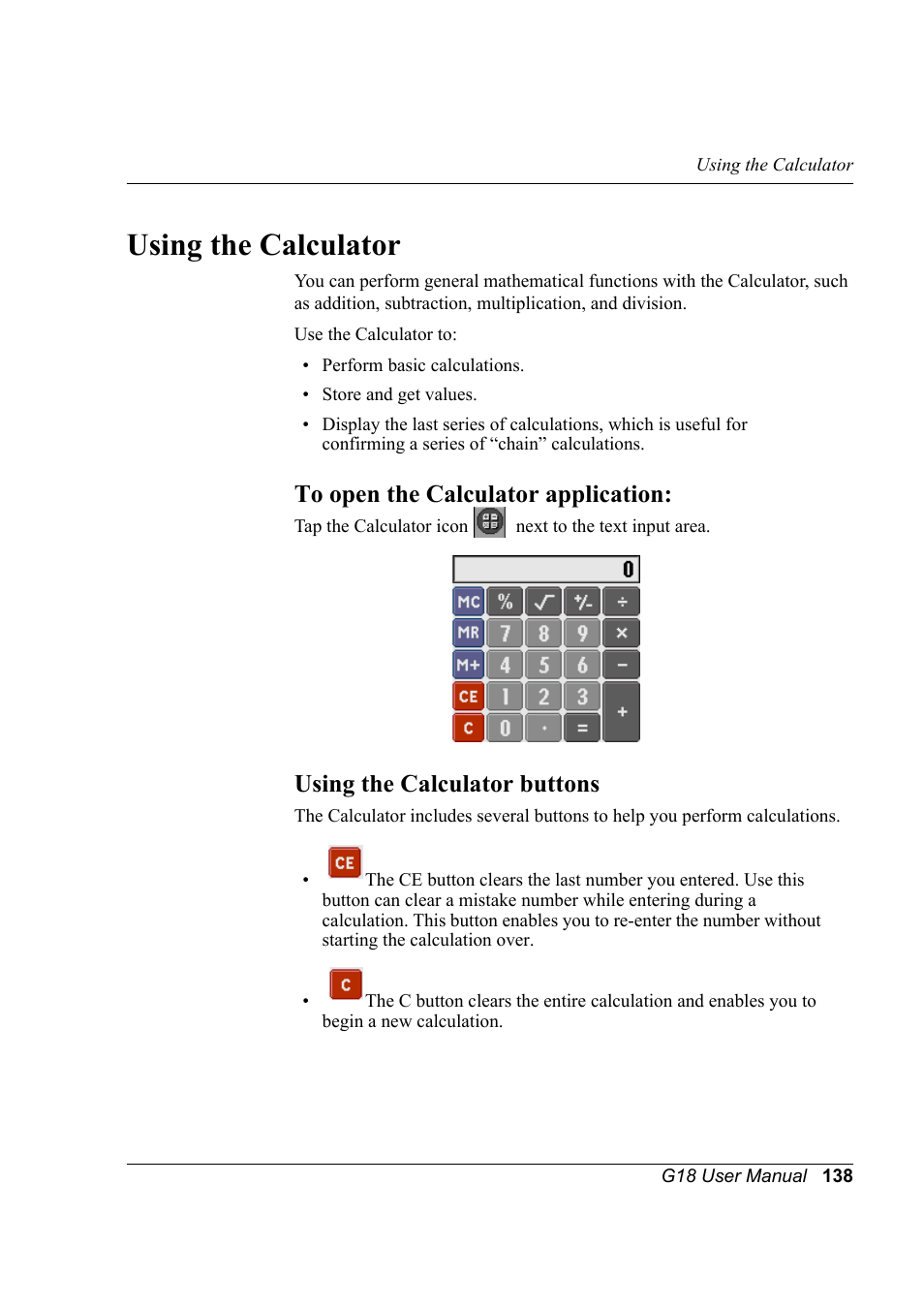 Using the calculator, To open the calculator application, Using the calculator buttons | Palm XPLORE G18 User Manual | Page 149 / 276