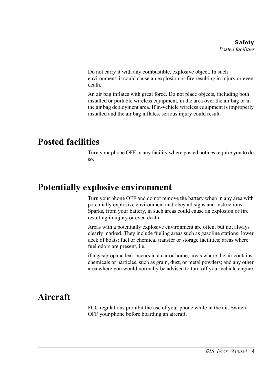 Posted facilities, Potentially explosive environment, Aircraft | Palm XPLORE G18 User Manual | Page 15 / 276