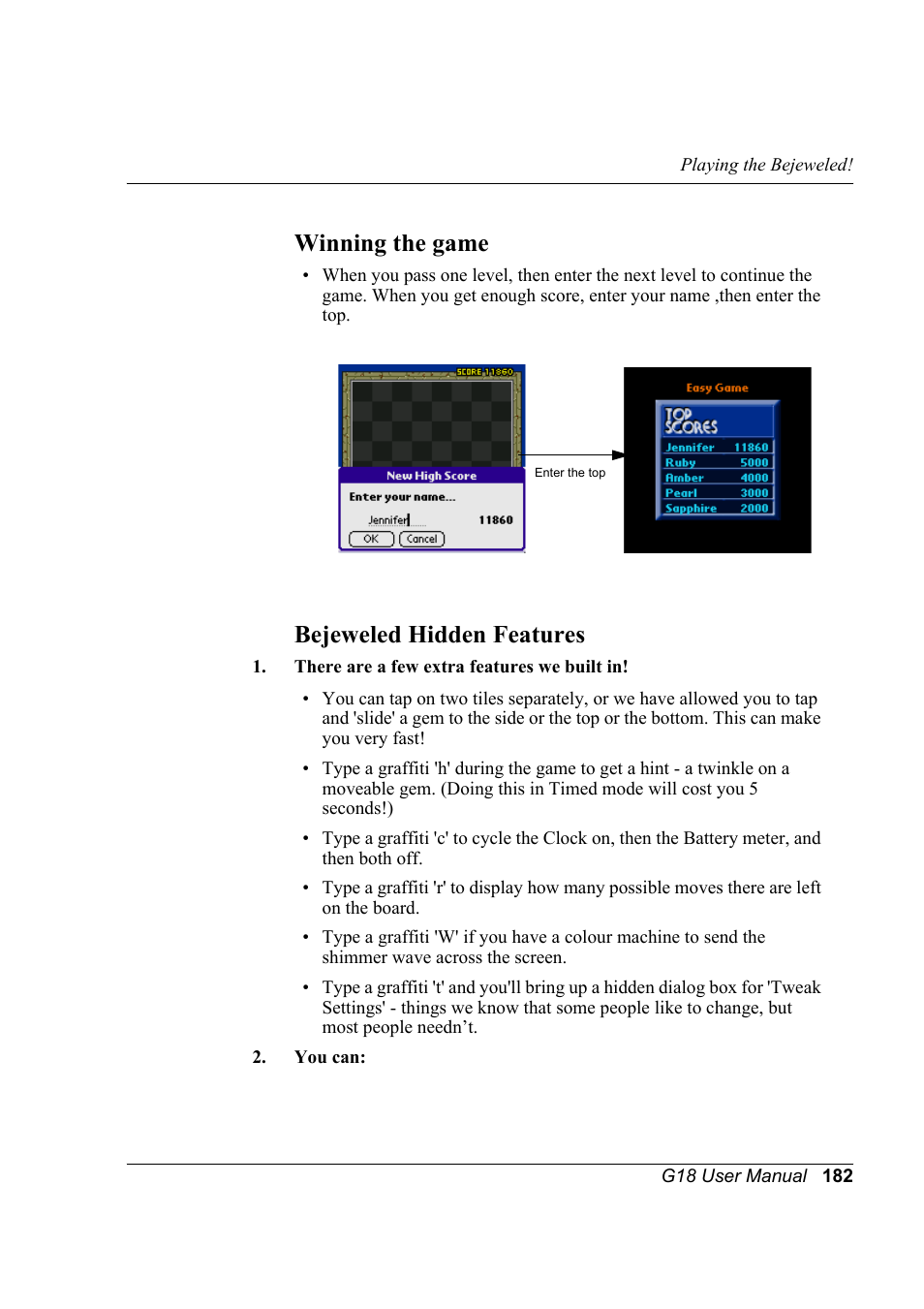 Winning the game, Bejeweled hidden features, Winning the game bejeweled hidden features | Palm XPLORE G18 User Manual | Page 193 / 276