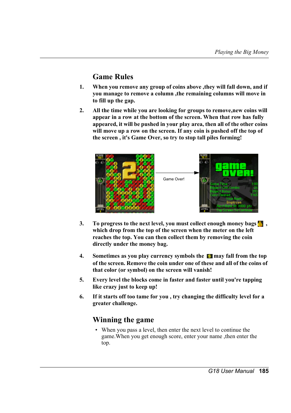 Game rules, Winning the game, Game rules winning the game | Palm XPLORE G18 User Manual | Page 196 / 276