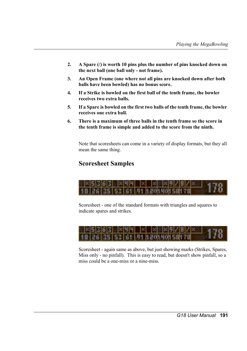 Scoresheet samples | Palm XPLORE G18 User Manual | Page 202 / 276