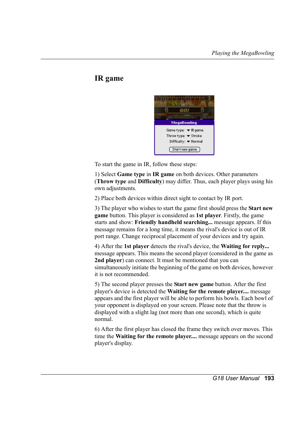 Ir game | Palm XPLORE G18 User Manual | Page 204 / 276