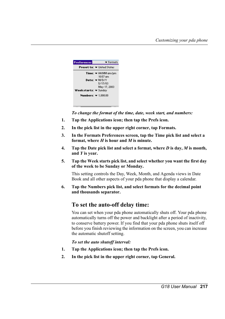 To set the auto-off delay time | Palm XPLORE G18 User Manual | Page 228 / 276
