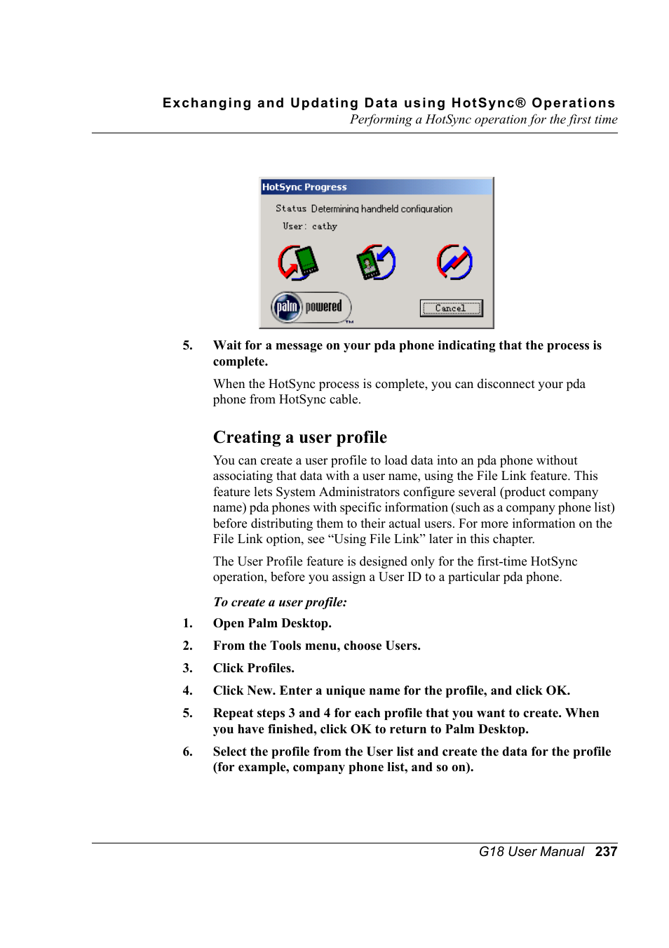 Creating a user profile | Palm XPLORE G18 User Manual | Page 248 / 276