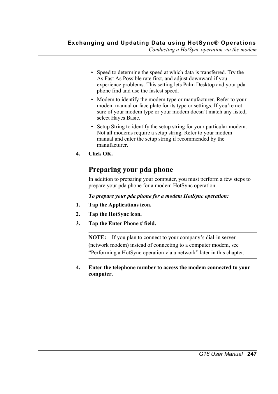 Preparing your pda phone | Palm XPLORE G18 User Manual | Page 258 / 276