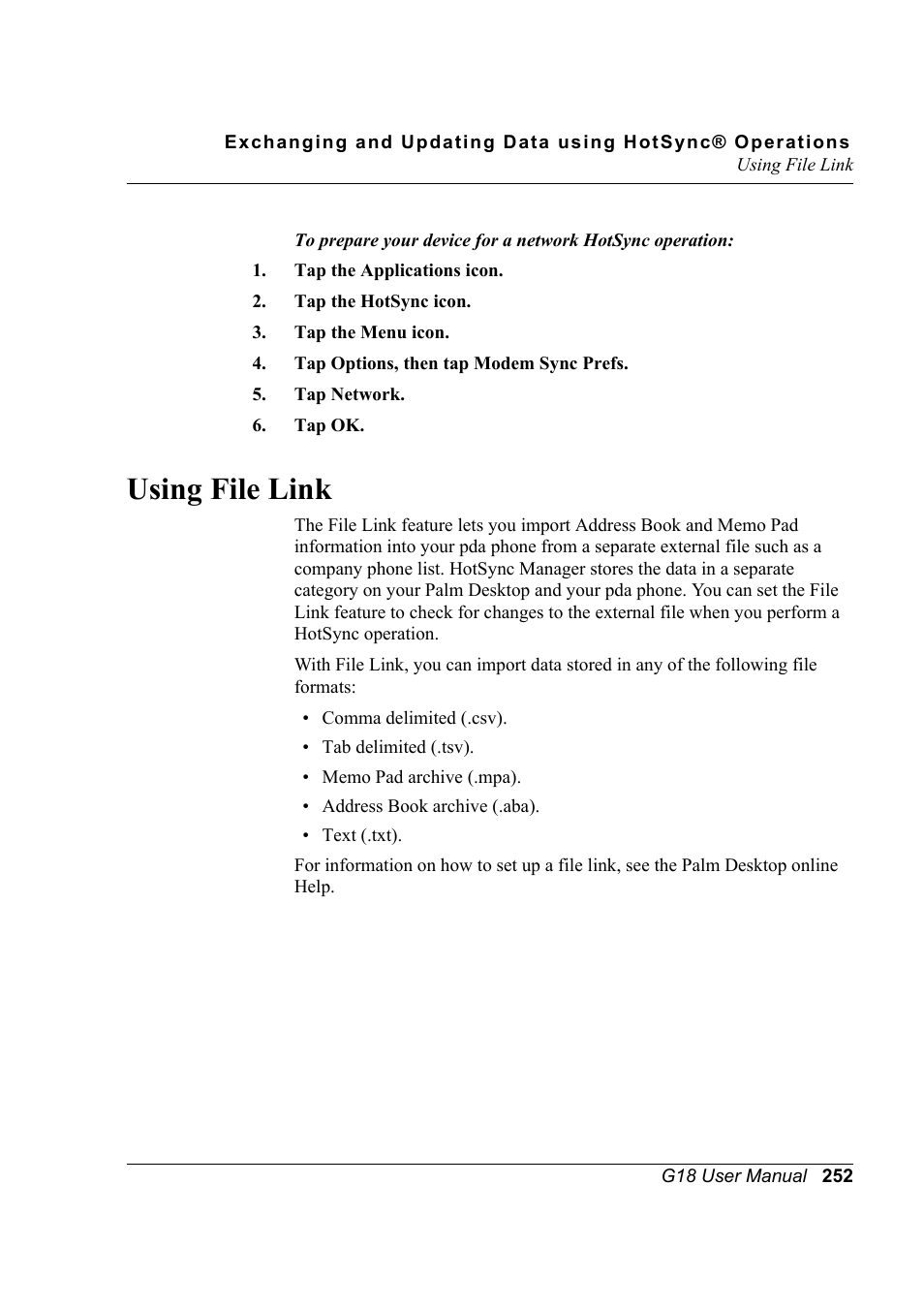 Using file link | Palm XPLORE G18 User Manual | Page 263 / 276