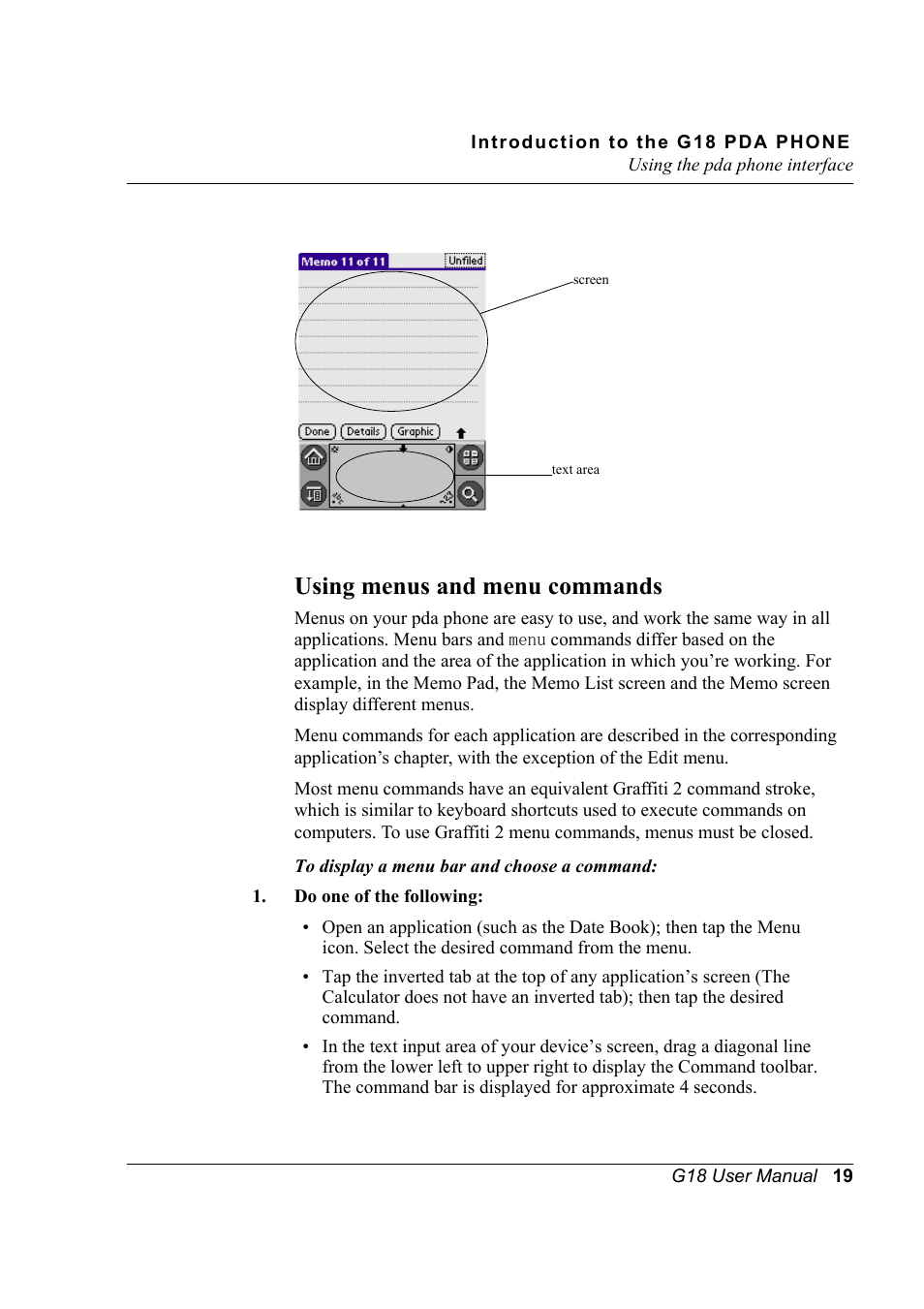 Using menus and menu commands | Palm XPLORE G18 User Manual | Page 30 / 276