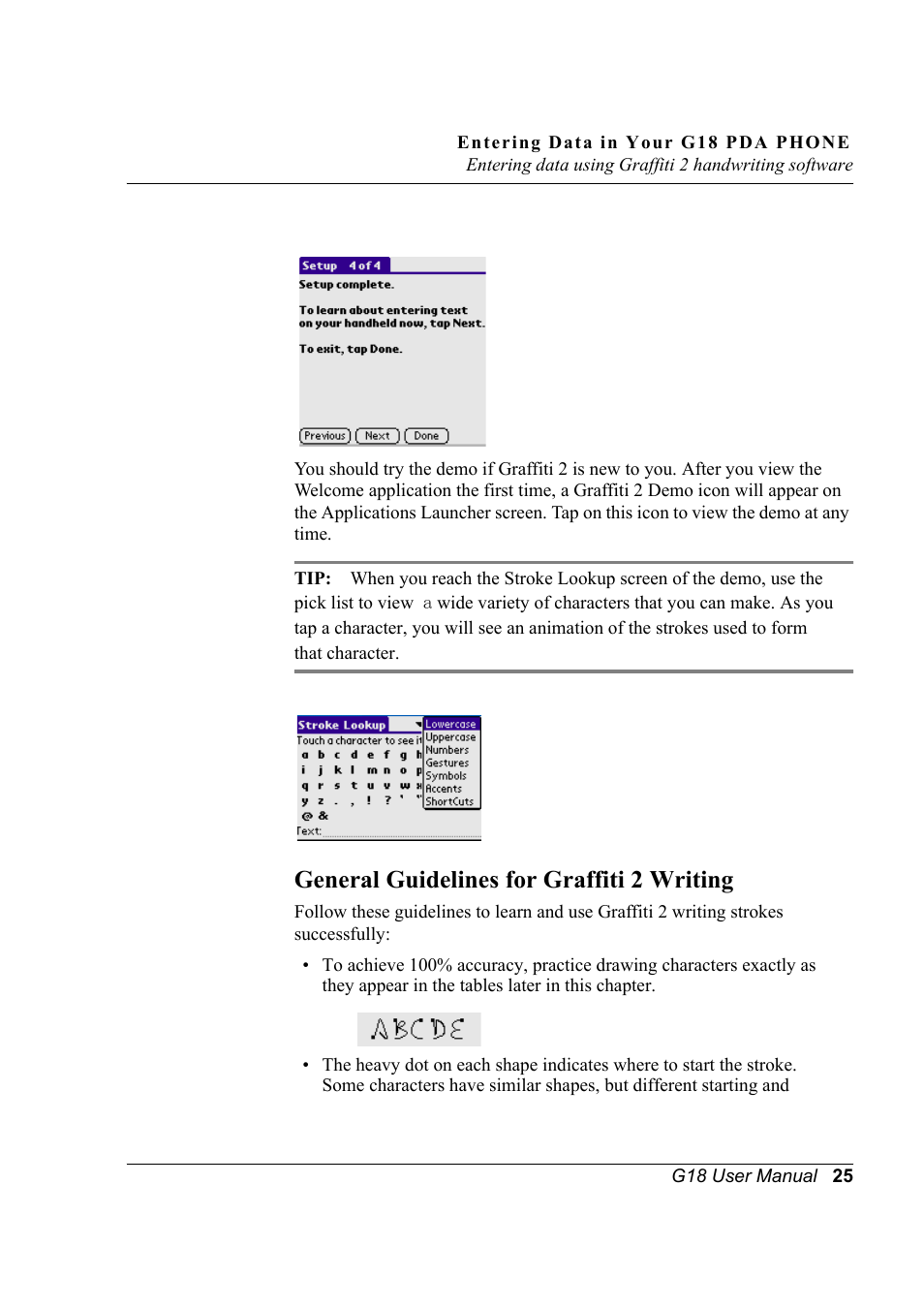 General guidelines for graffiti 2 writing | Palm XPLORE G18 User Manual | Page 36 / 276
