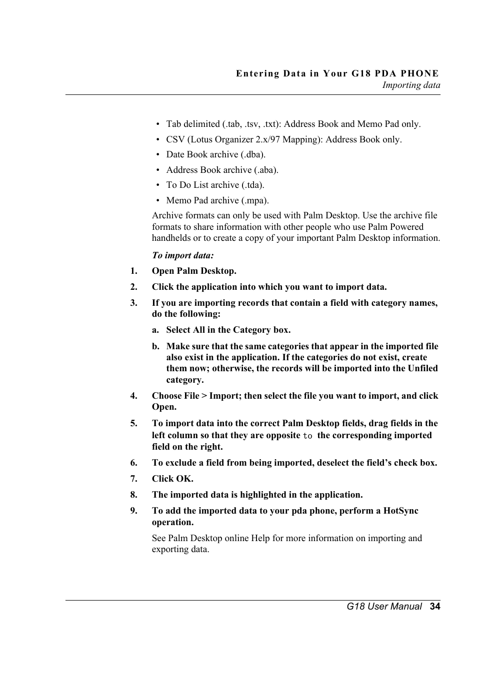 Palm XPLORE G18 User Manual | Page 45 / 276