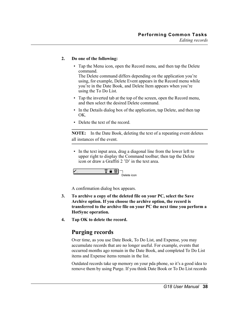 Purging records | Palm XPLORE G18 User Manual | Page 49 / 276