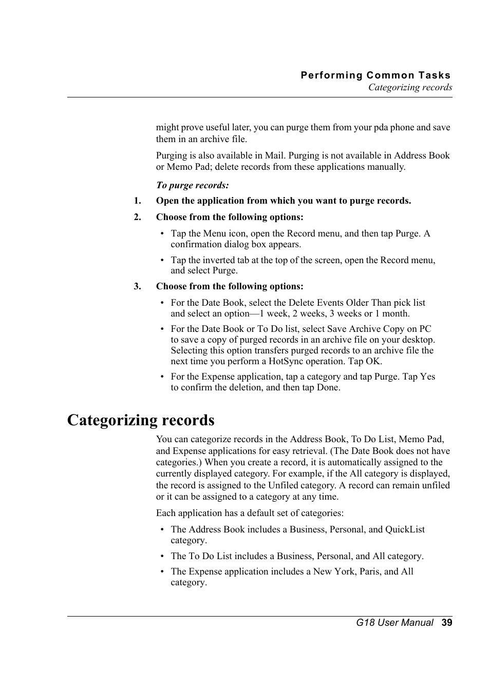 Categorizing records | Palm XPLORE G18 User Manual | Page 50 / 276