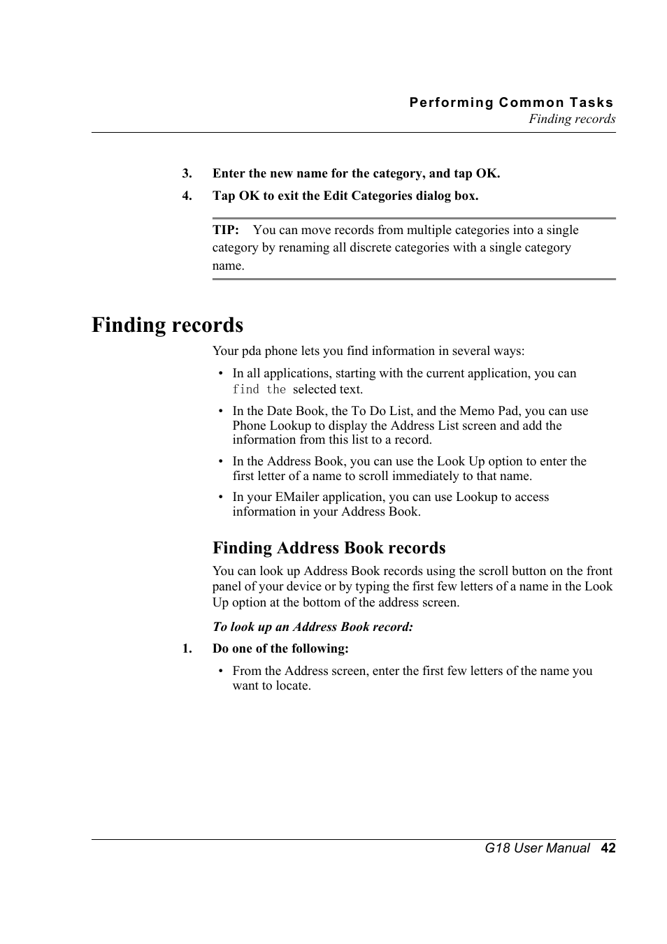 Finding records, Finding address book records | Palm XPLORE G18 User Manual | Page 53 / 276