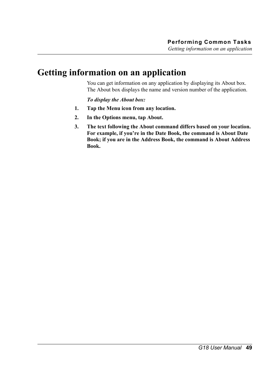 Getting information on an application | Palm XPLORE G18 User Manual | Page 60 / 276