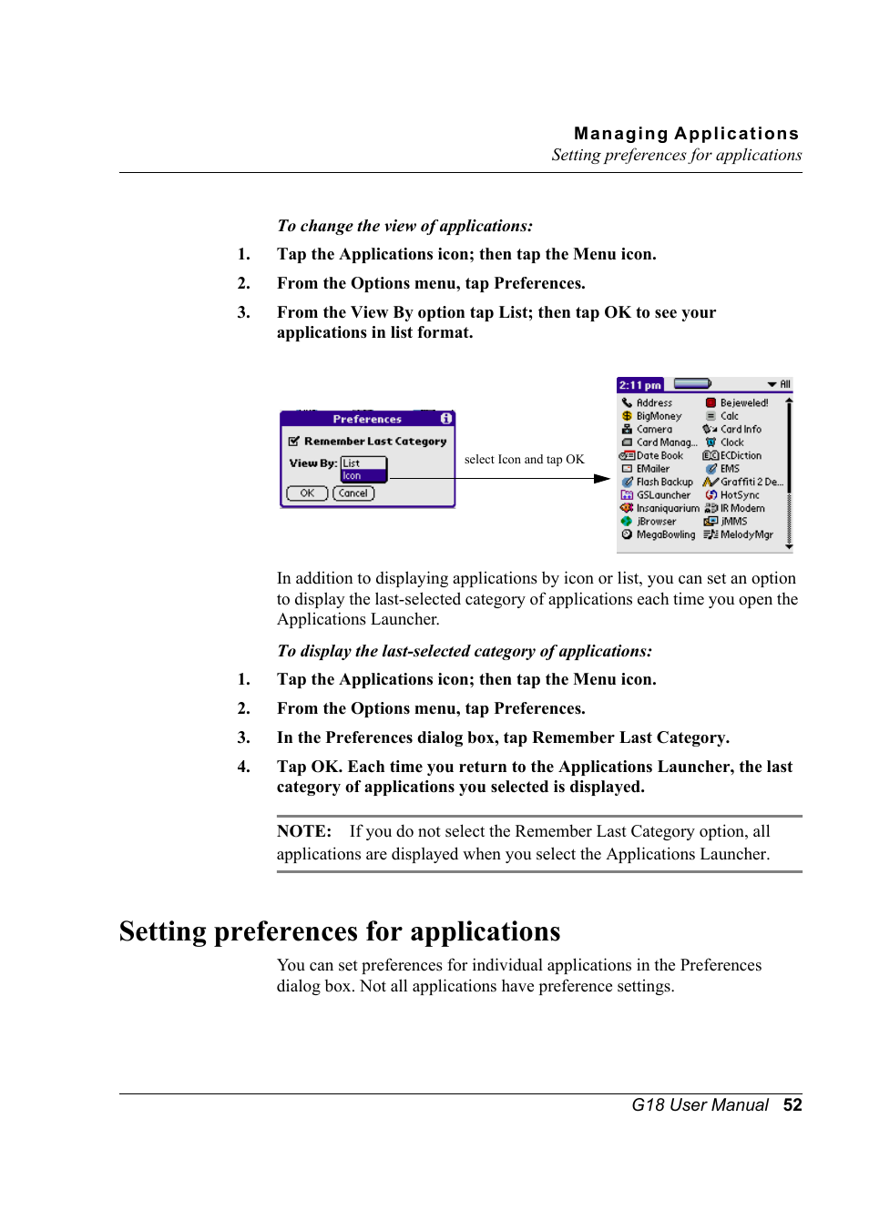 Setting preferences for applications | Palm XPLORE G18 User Manual | Page 63 / 276