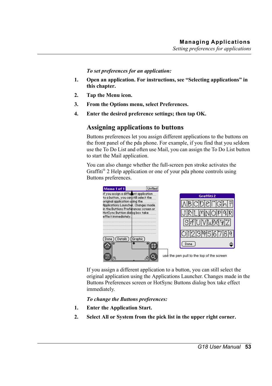 Assigning applications to buttons | Palm XPLORE G18 User Manual | Page 64 / 276