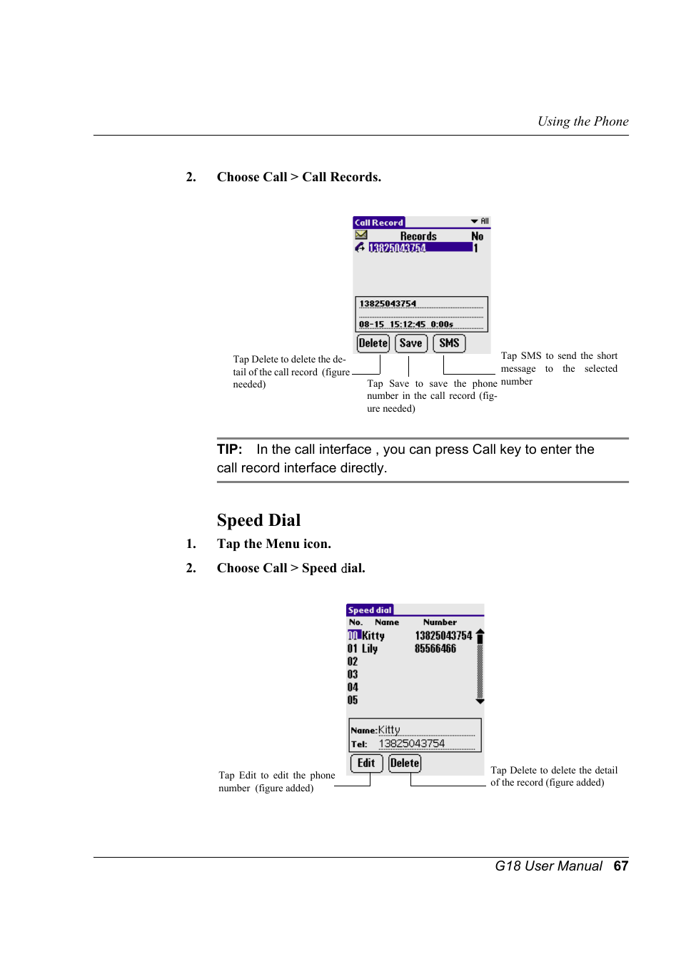 Speed dial | Palm XPLORE G18 User Manual | Page 78 / 276