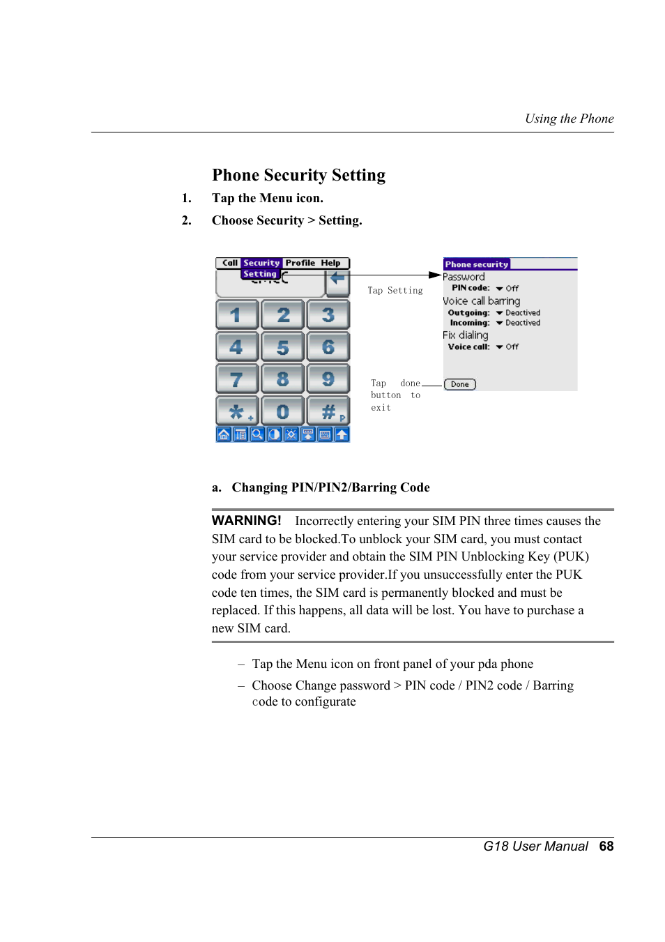 Phone security setting | Palm XPLORE G18 User Manual | Page 79 / 276