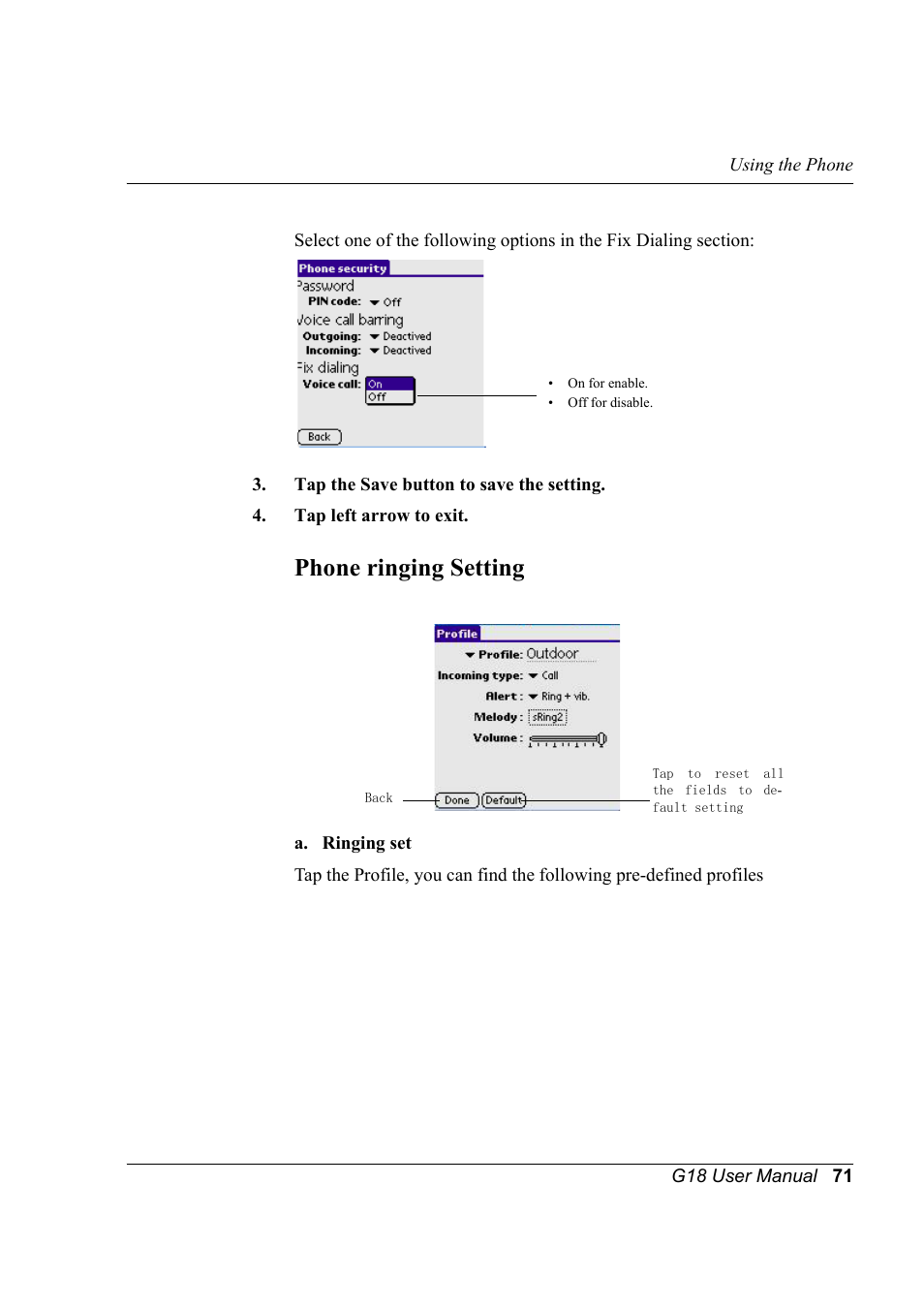Phone ringing setting | Palm XPLORE G18 User Manual | Page 82 / 276